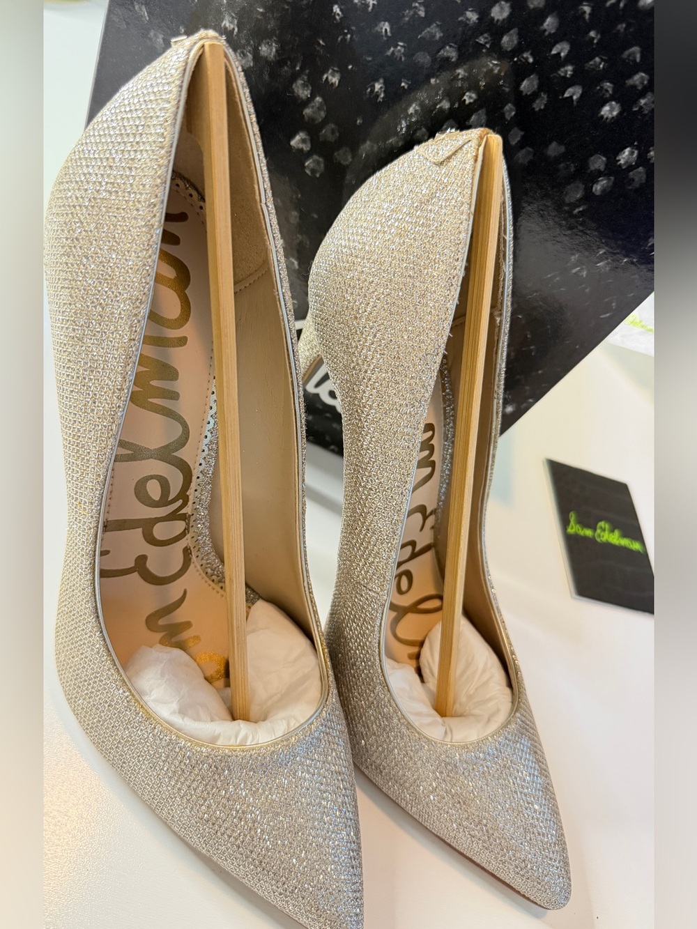 Sam Edelman Danna Pointed Toe Stiletto Pumps Light Gold Mesh 8.5M NIB